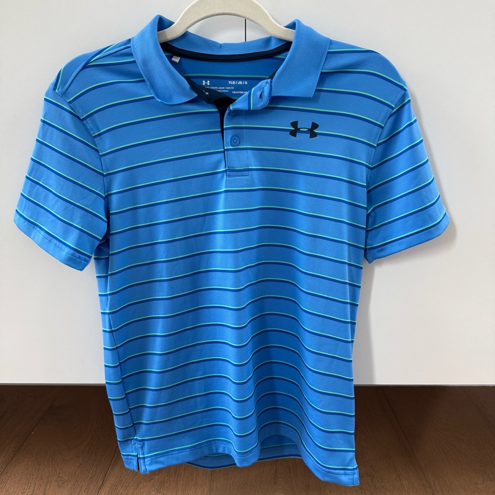 Under Armour boys Polo in Blue and Green Stripes | L